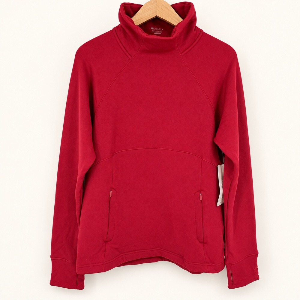NEW Athleta Medium Altitude Polartec Funnel Neck Sweatshirt Red Hike Layers Cold